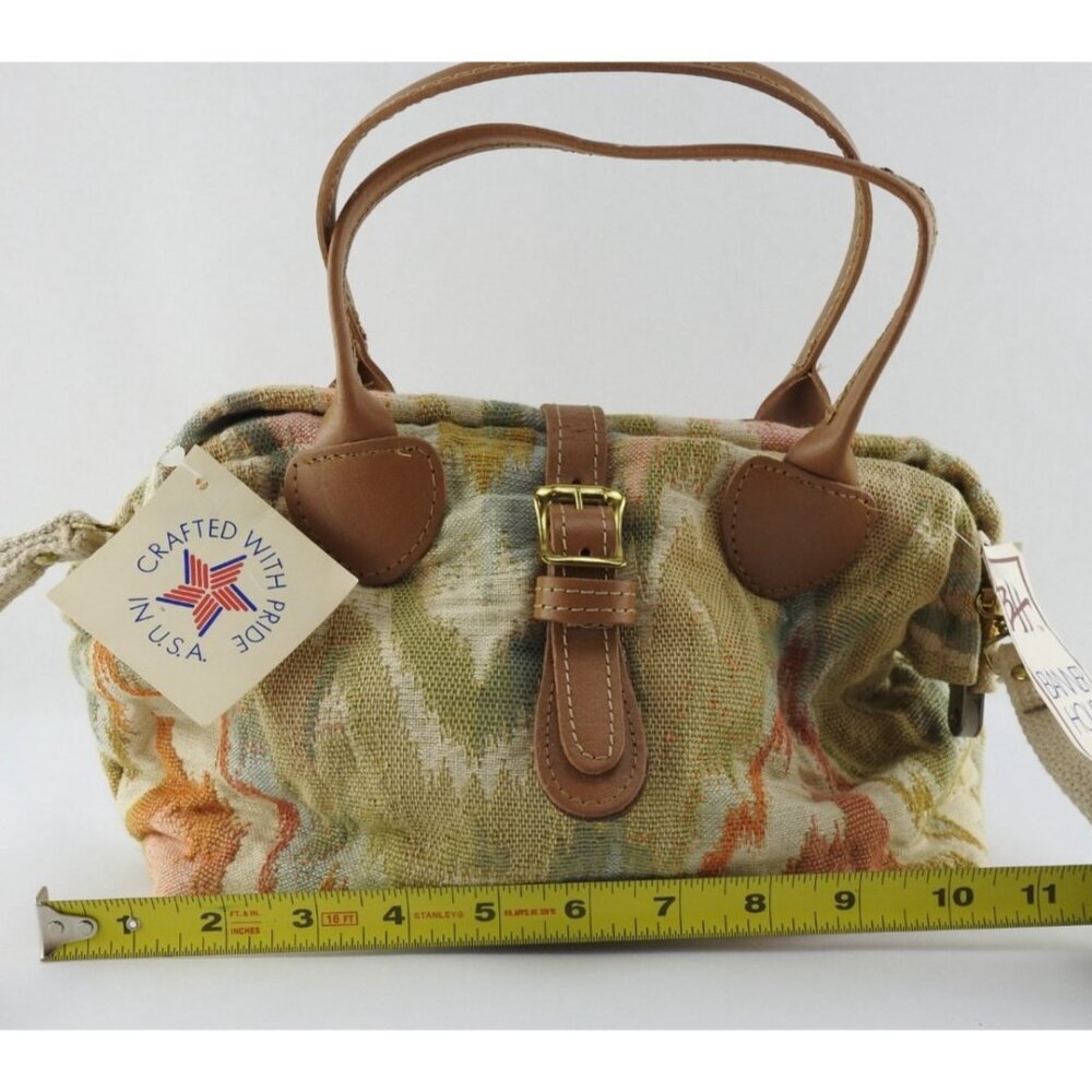 Vintage Banner House Asheville NC Tapestry Purse Bag Leather Trim USA Made Duck - Picture 6 of 10